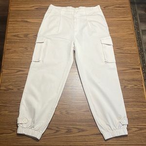 Monrow Highwaisted Cropped Stretch Cream/ Pink Hue Utility Pants